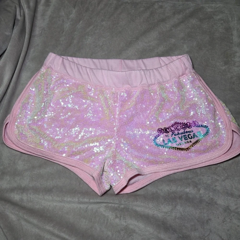 Mila Las‎ Vegas Sequin Tank & Shorts Set Women's XL Pink Sparkle Lounge Pajama